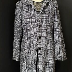 Adrienne Vittadini Black and White Textured Trench Coat Used